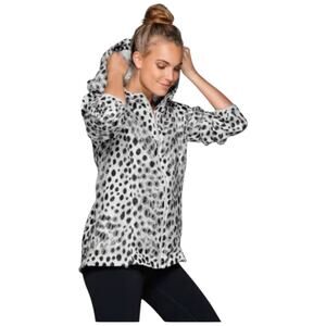 NEW Lorna Jane Leo Zip Front Organza Overlay Dalmatian Print Hooded Jacket XS, 4